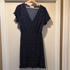Kaileigh Navy Polka Dot Midi Wrap Dress